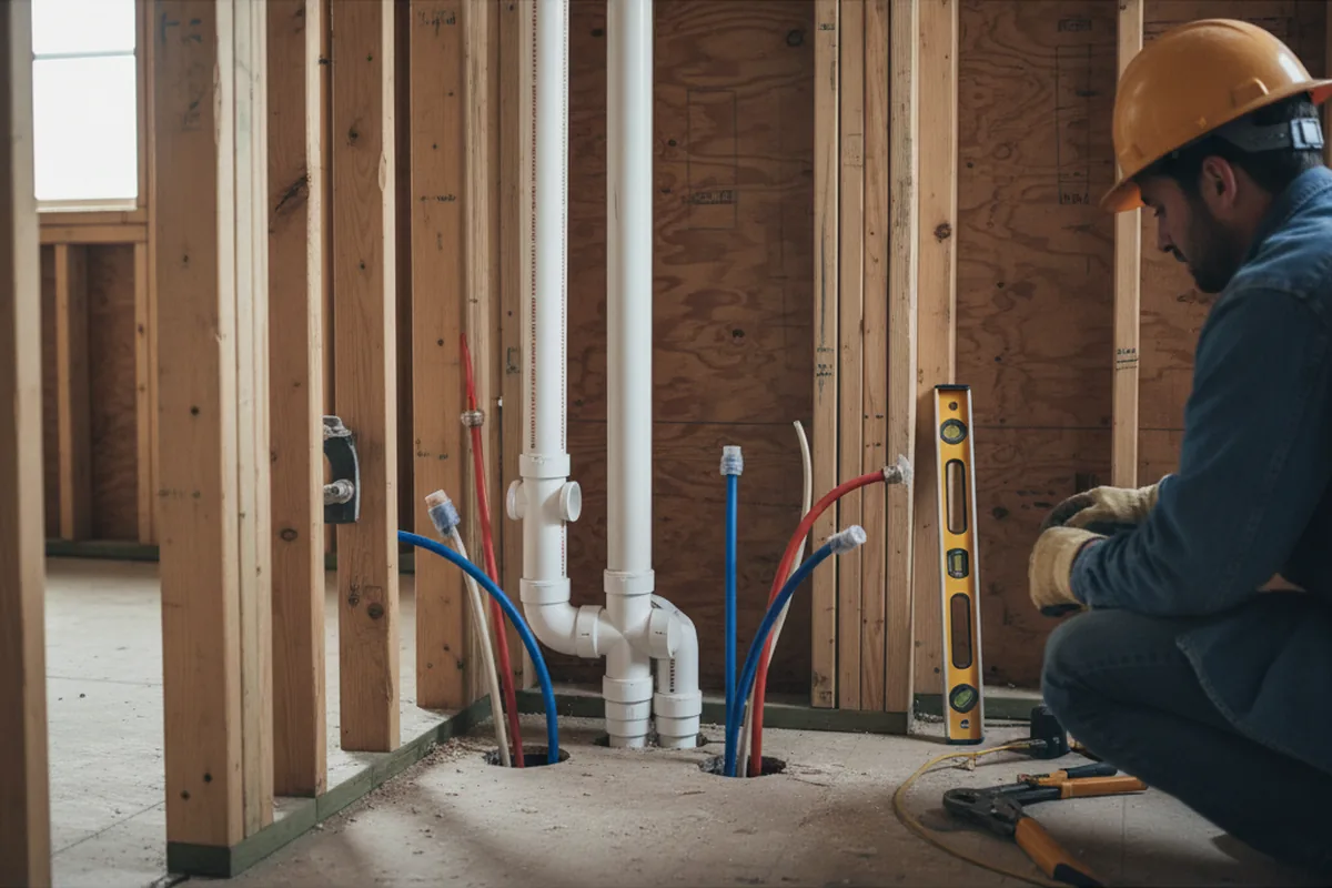 Drain and supply rough-in during Leak Detection in Thomaston